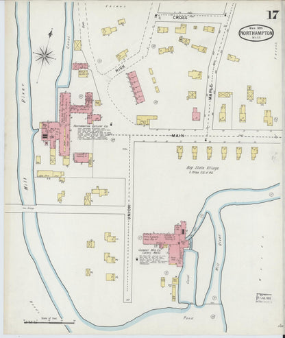 Sanborn Fire Insurance Map from Northampton, Hampshire County, Massachusetts (1895), Sheet #0017 - Historic Sanborn Fire Insurance Map Print, vintage old map wall art, antique decor, genealogy gift, Massachusetts Massachusetts map