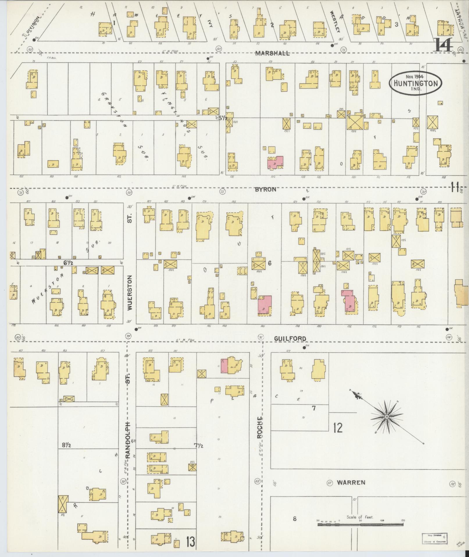 Sanborn Fire Insurance Map from Huntington, Huntington County, Indiana (1904), Sheet #0014 - Complete Map Set gallery image, historic Sanborn map, vintage wall art, Indiana Indiana