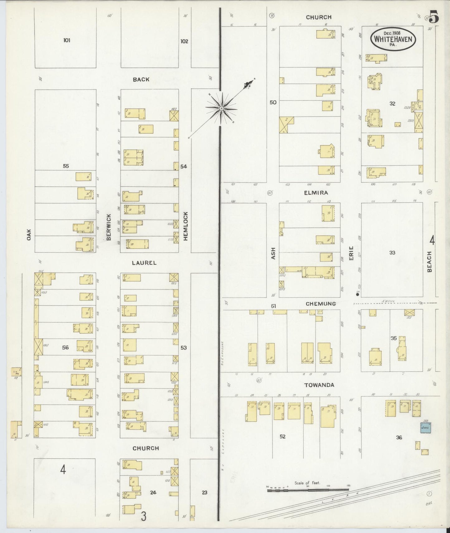 Sanborn Fire Insurance Map from White Haven, Luzerne County, Pennsylvania (1908), Sheet #0005 - Historic Sanborn Fire Insurance Map Print, vintage old map wall art, antique decor, genealogy gift, Pennsylvania Pennsylvania map