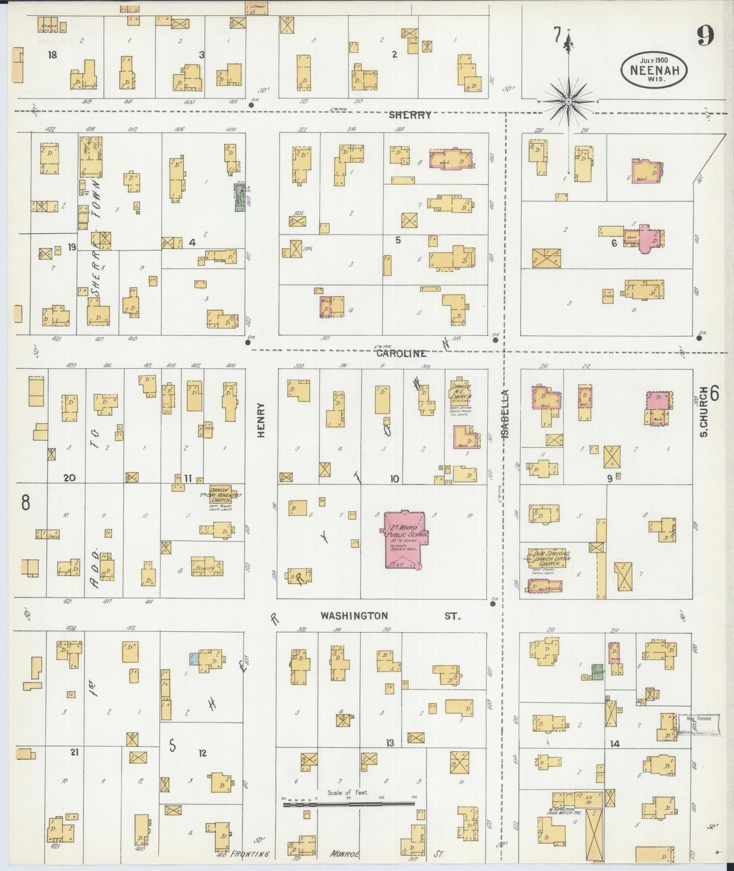 Sanborn Fire Insurance Map from Neenah, Winnebago County, Wisconsin (1900), Sheet #0009 - Complete Map Set gallery image, historic Sanborn map, vintage wall art, Wisconsin Wisconsin