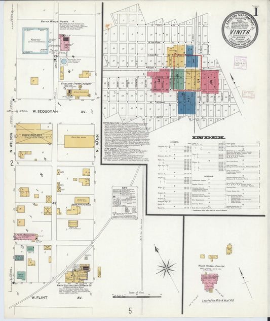 Sanborn Fire Insurance Map from Vinita, Craig County, Oklahoma (1908), Sheet #0001 - Complete Map Set gallery image, historic Sanborn map, vintage wall art, Oklahoma Oklahoma