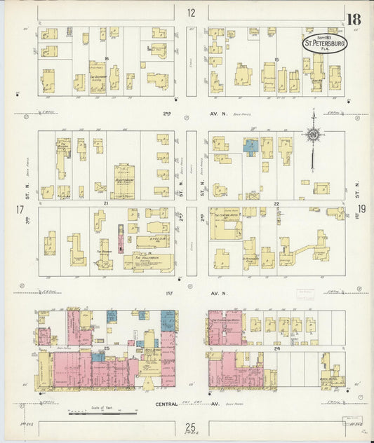 Sanborn Fire Insurance Map from Saint Petersburg, Pinellas County, Florida (1913), Sheet #0018 - Historic Sanborn Fire Insurance Map Print, vintage old map wall art, antique decor, genealogy gift, Florida Florida map