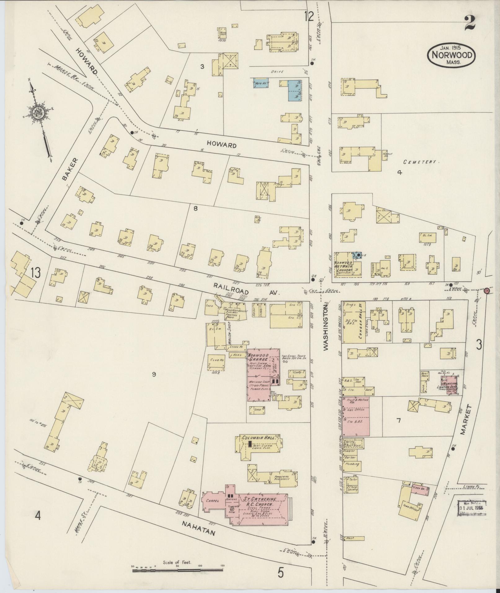 Sanborn Fire Insurance Map from Norwood, Norfolk County, Massachusetts (1915), Sheet #0002 - Complete Map Set gallery image, historic Sanborn map, vintage wall art, Massachusetts Massachusetts