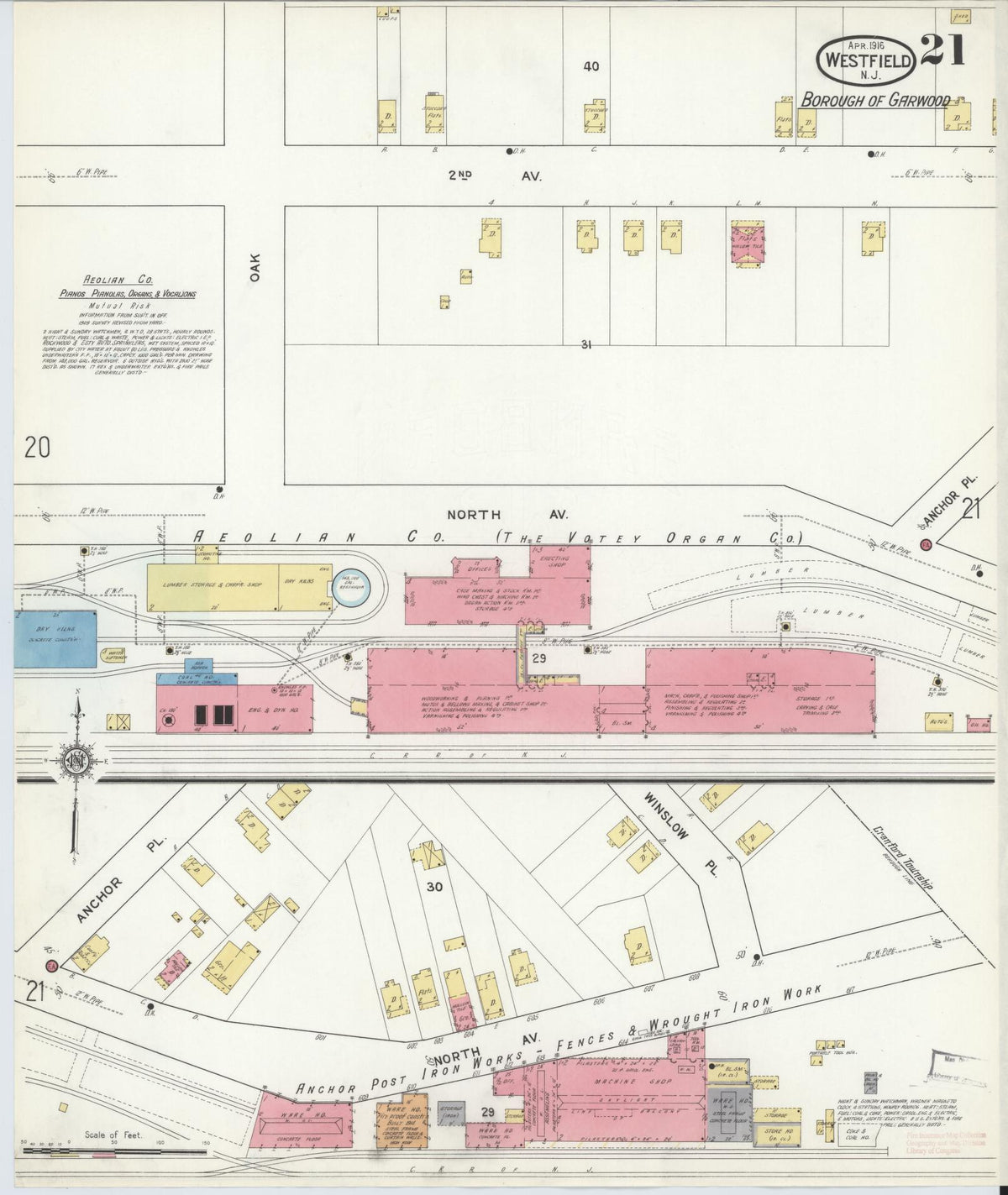 Sanborn Fire Insurance Map from Westfield, Union County, New Jersey (1916), Sheet #0021 - Complete Map Set gallery image, historic Sanborn map, vintage wall art, New Jersey New Jersey