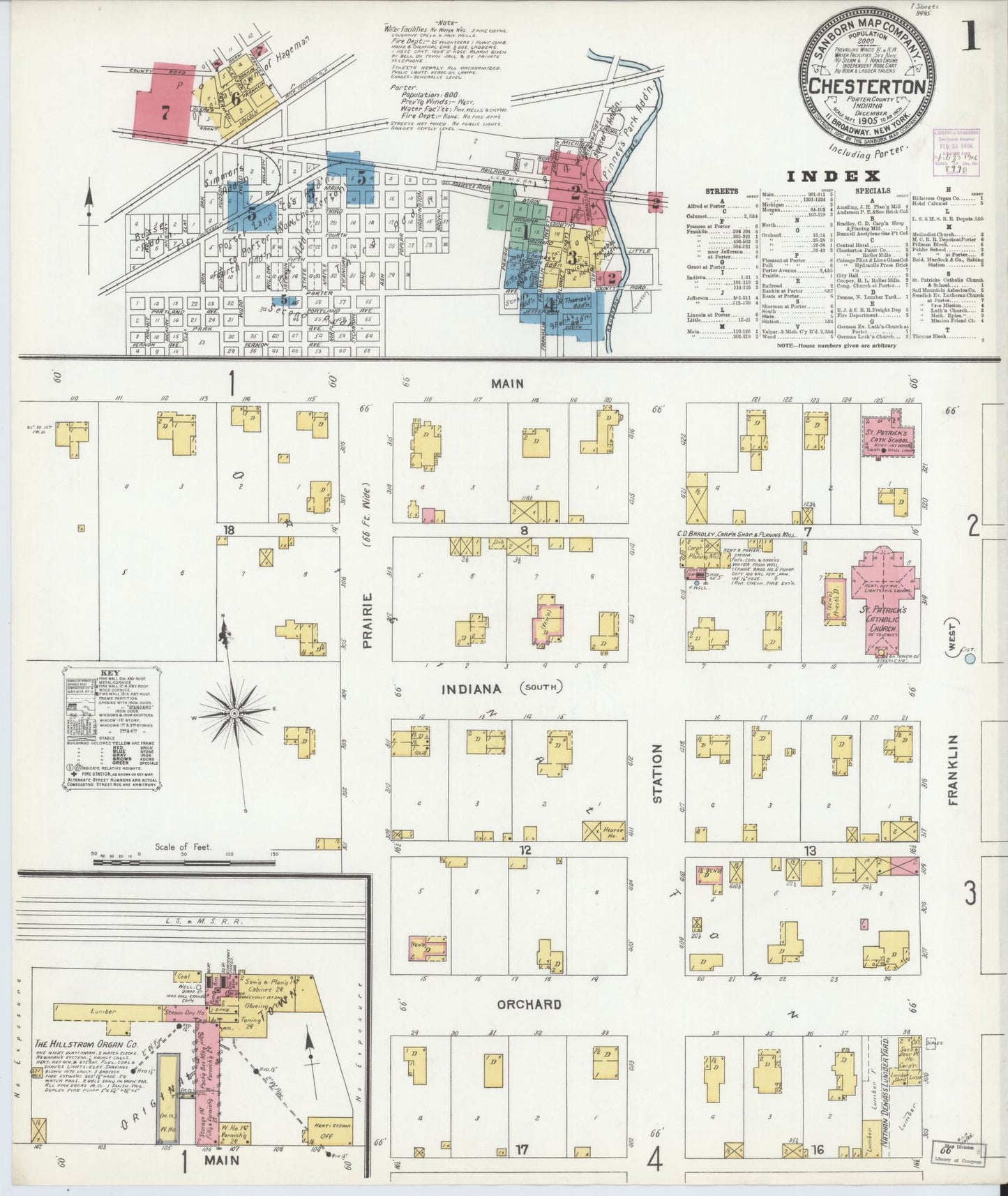 Sanborn Fire Insurance Map from Chesterton, Porter County, Indiana (1905), Sheet #0001 - Historic Sanborn Fire Insurance Map Print, vintage old map wall art, antique decor, genealogy gift, Indiana Indiana map