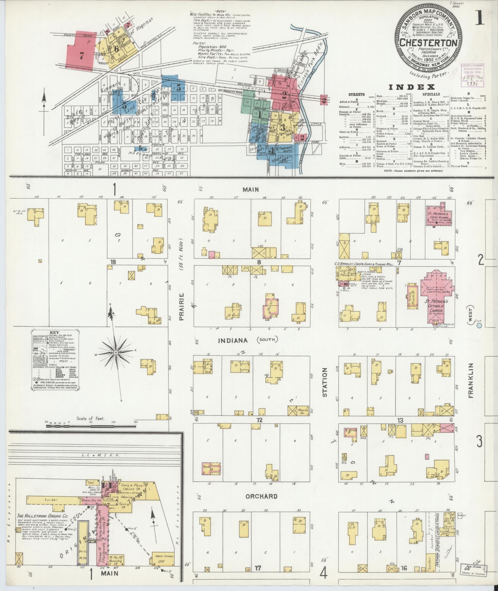 Sanborn Fire Insurance Map from Chesterton, Porter County, Indiana (1905), Sheet #0001 - Historic Sanborn Fire Insurance Map Print, vintage old map wall art, antique decor, genealogy gift, Indiana Indiana map