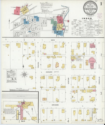 Sanborn Fire Insurance Map from Chesterton, Porter County, Indiana (1905), Sheet #0001 - Historic Sanborn Fire Insurance Map Print, vintage old map wall art, antique decor, genealogy gift, Indiana Indiana map