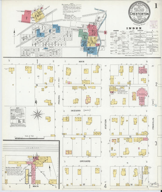 Sanborn Fire Insurance Map from Chesterton, Porter County, Indiana (1905), Sheet #0001 - Historic Sanborn Fire Insurance Map Print, vintage old map wall art, antique decor, genealogy gift, Indiana Indiana map
