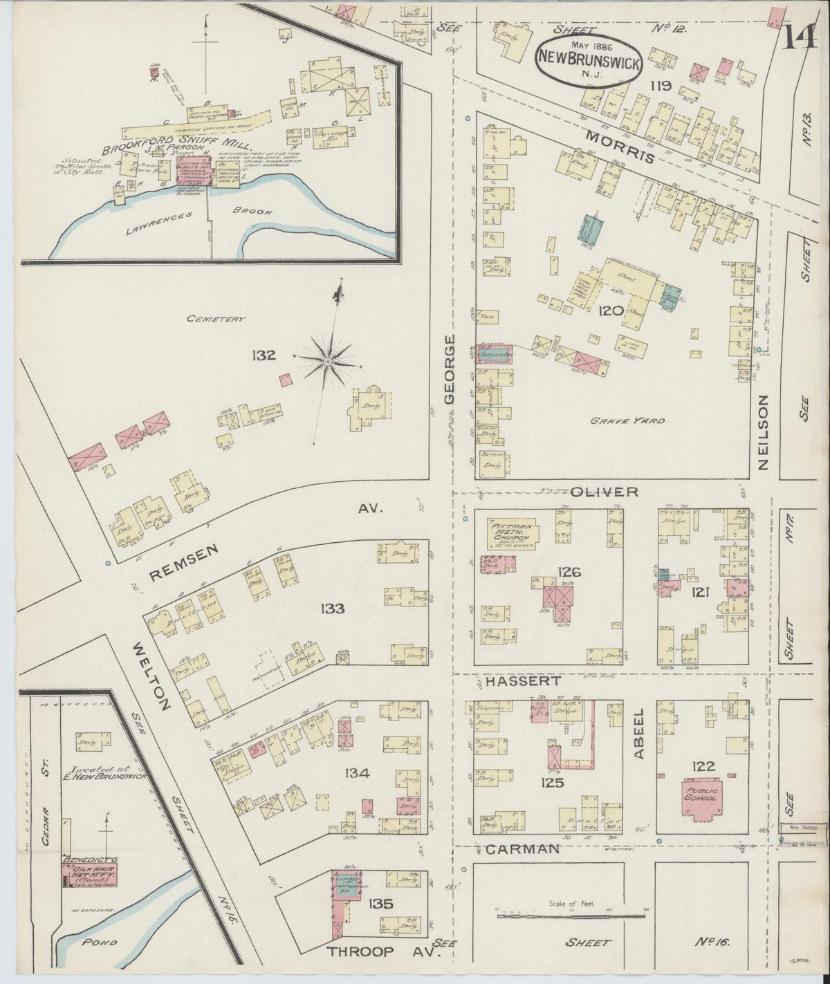 Sanborn Fire Insurance Map from New Brunswick, Middlesex County, New Jersey (1886), Sheet #0014 - Historic Sanborn Fire Insurance Map Print, vintage old map wall art, antique decor, genealogy gift, New Jersey New Jersey map