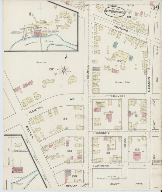 Sanborn Fire Insurance Map from New Brunswick, Middlesex County, New Jersey (1886), Sheet #0014 - Historic Sanborn Fire Insurance Map Print, vintage old map wall art, antique decor, genealogy gift, New Jersey New Jersey map