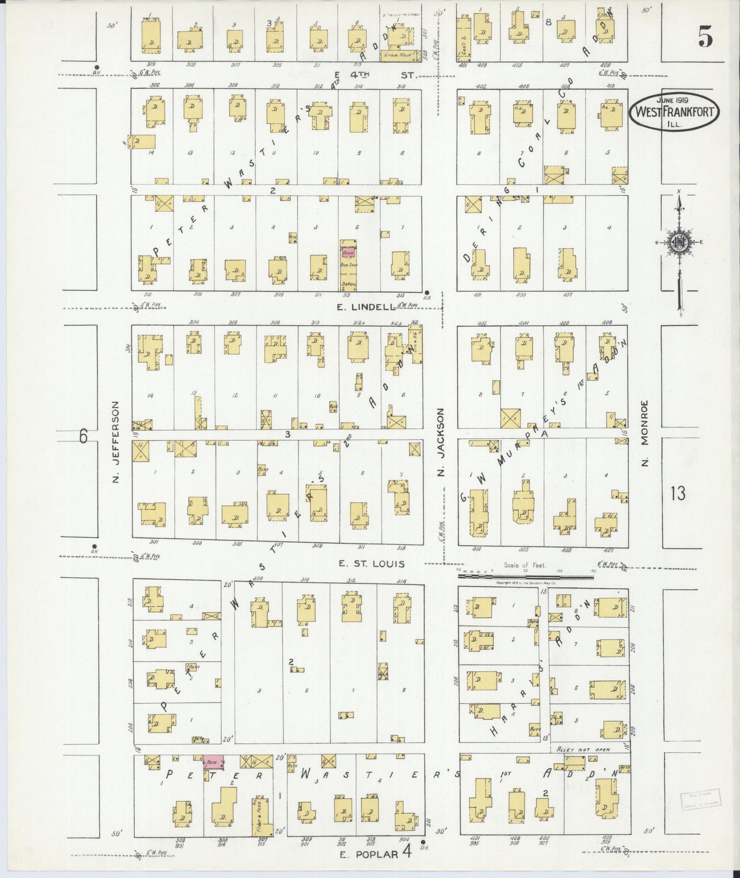Sanborn Fire Insurance Map from West Frankfort, Franklin County, Illinois (1919), Sheet #0005 - Historic Sanborn Fire Insurance Map Print, vintage old map wall art, antique decor, genealogy gift, Illinois Illinois map
