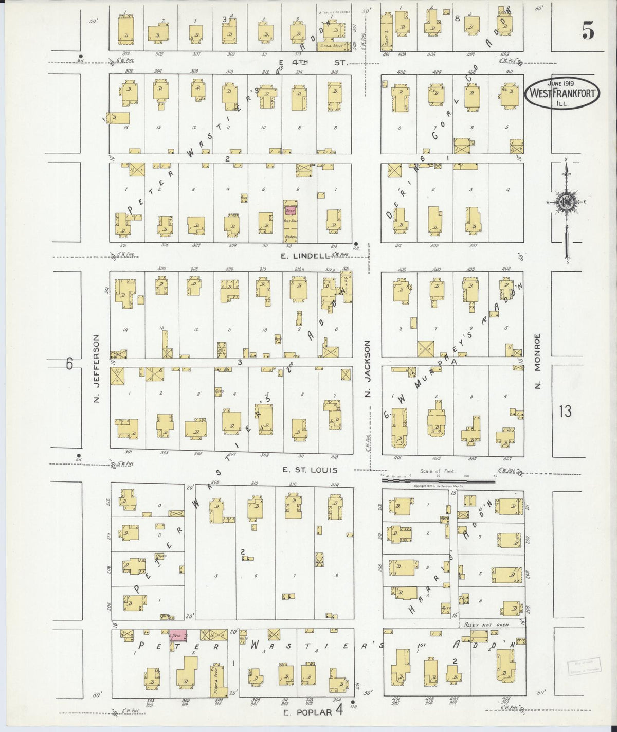 Sanborn Fire Insurance Map from West Frankfort, Franklin County, Illinois (1919), Sheet #0005 - Historic Sanborn Fire Insurance Map Print, vintage old map wall art, antique decor, genealogy gift, Illinois Illinois map