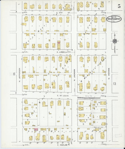 Sanborn Fire Insurance Map from West Frankfort, Franklin County, Illinois (1919), Sheet #0005 - Historic Sanborn Fire Insurance Map Print, vintage old map wall art, antique decor, genealogy gift, Illinois Illinois map