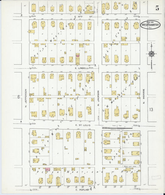 Sanborn Fire Insurance Map from West Frankfort, Franklin County, Illinois (1919), Sheet #0005 - Historic Sanborn Fire Insurance Map Print, vintage old map wall art, antique decor, genealogy gift, Illinois Illinois map