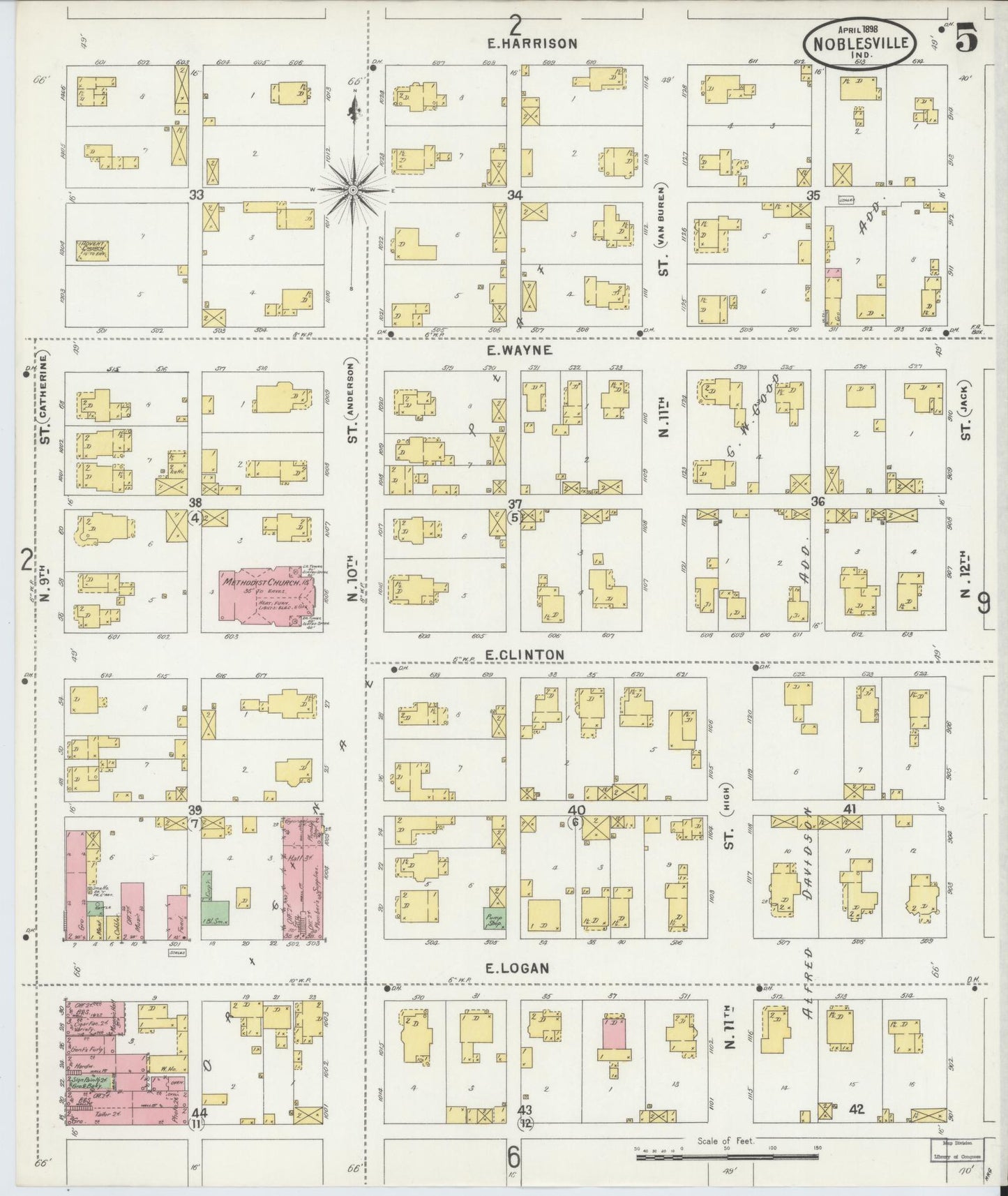 Sanborn Fire Insurance Map from Noblesville, Hamilton County, Indiana (1898), Sheet #0005 - Complete Map Set gallery image, historic Sanborn map, vintage wall art, Indiana Indiana