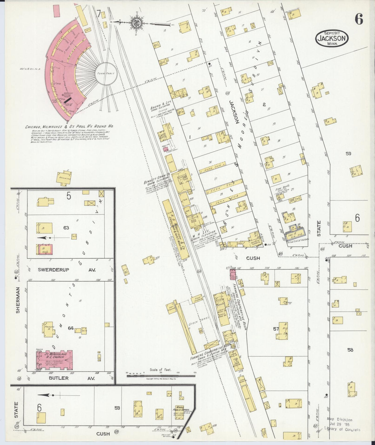Sanborn Fire Insurance Map from Jackson, Jackson County, Minnesota (1917), Sheet #0006 - Complete Map Set gallery image, historic Sanborn map, vintage wall art, Minnesota Minnesota