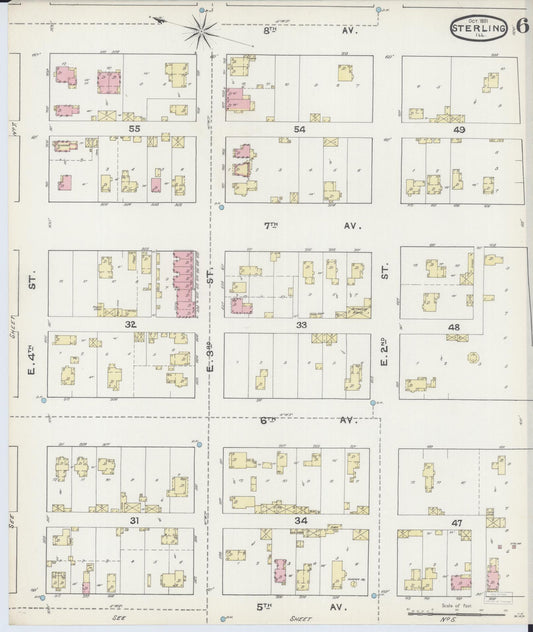 Sanborn Fire Insurance Map from Sterling, Whiteside County, Illinois (1891), Sheet #0006 - Historic Sanborn Fire Insurance Map Print, vintage old map wall art, antique decor, genealogy gift, Illinois Illinois map
