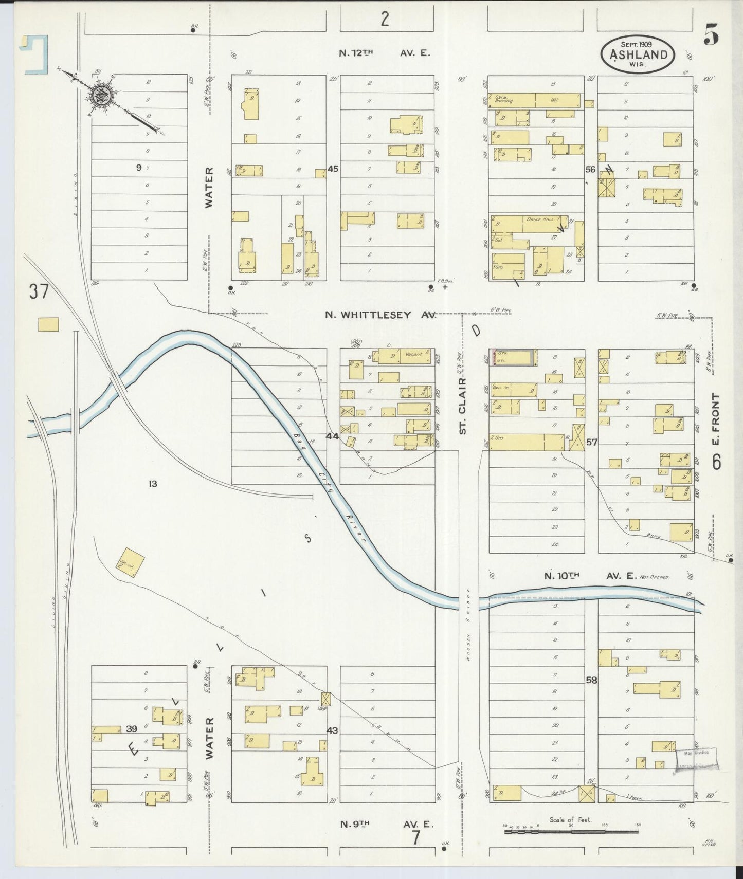 Sanborn Fire Insurance Map from Ashland, Ashland County, Wisconsin (1909), Sheet #0005 - Complete Map Set gallery image, historic Sanborn map, vintage wall art, Wisconsin Wisconsin