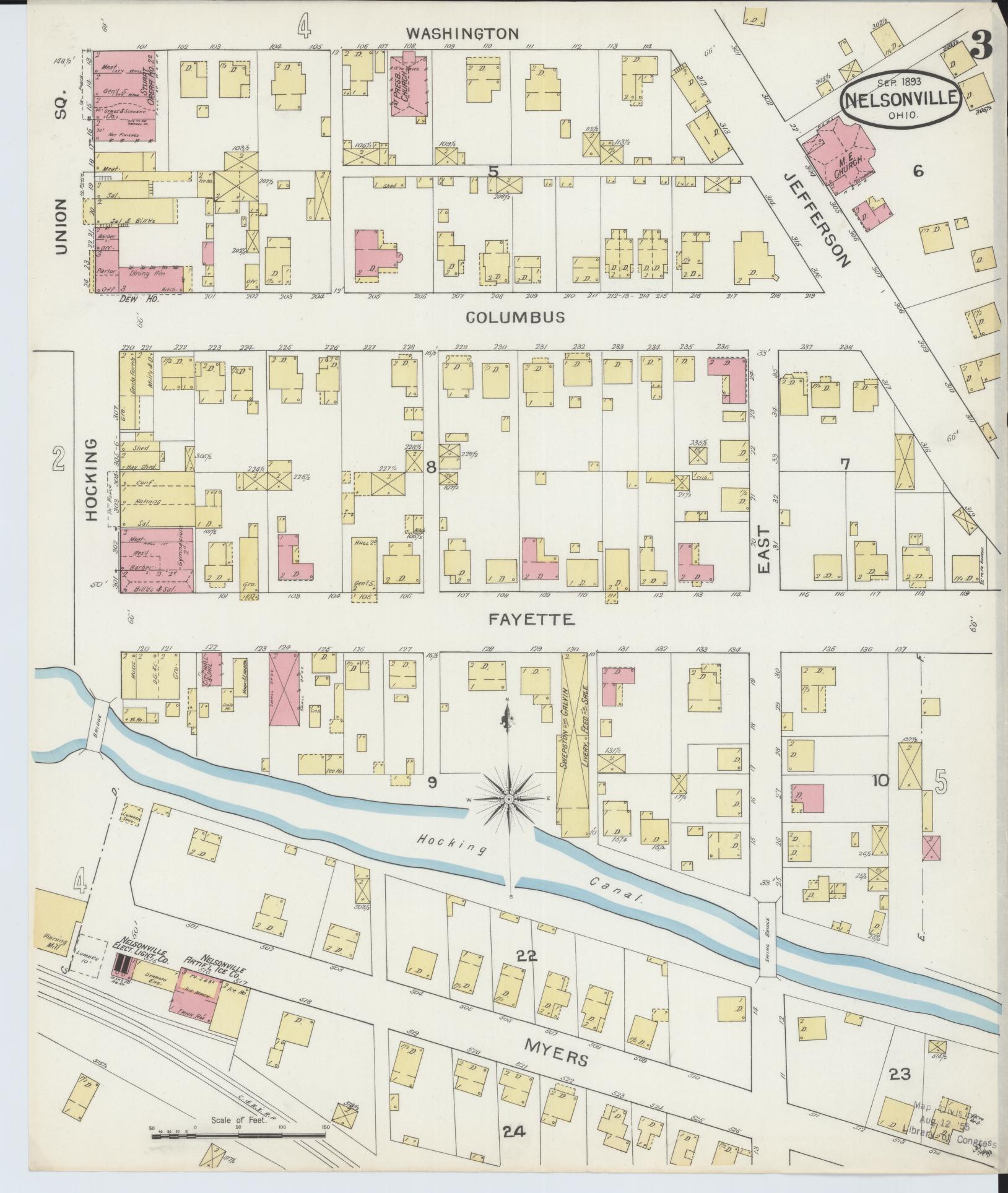 Sanborn Fire Insurance Map from Nelsonville, Athens County, Ohio (1893), Sheet #0003 - Historic Sanborn Fire Insurance Map Print, vintage old map wall art, antique decor, genealogy gift, Ohio Ohio map