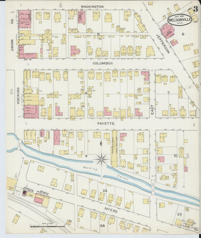 Sanborn Fire Insurance Map from Nelsonville, Athens County, Ohio (1893), Sheet #0003 - Historic Sanborn Fire Insurance Map Print, vintage old map wall art, antique decor, genealogy gift, Ohio Ohio map