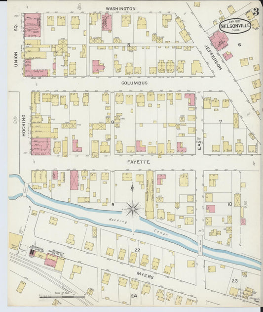Sanborn Fire Insurance Map from Nelsonville, Athens County, Ohio (1893), Sheet #0003 - Historic Sanborn Fire Insurance Map Print, vintage old map wall art, antique decor, genealogy gift, Ohio Ohio map