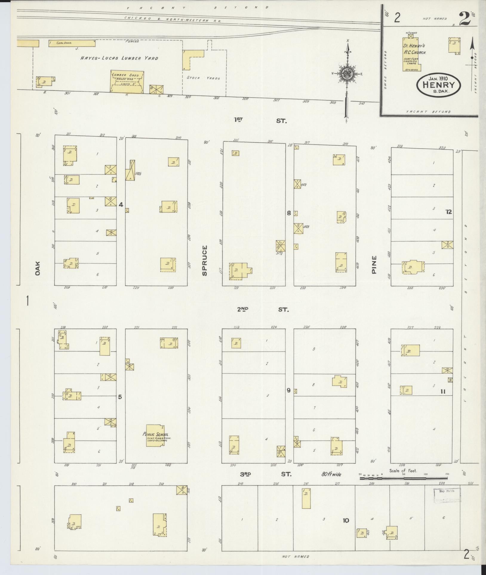 Sanborn Fire Insurance Map from Henry, Codington County, South Dakota (1910), Sheet #0002 - Historic Sanborn Fire Insurance Map Print, vintage old map wall art, antique decor, genealogy gift, South Dakota South Dakota map