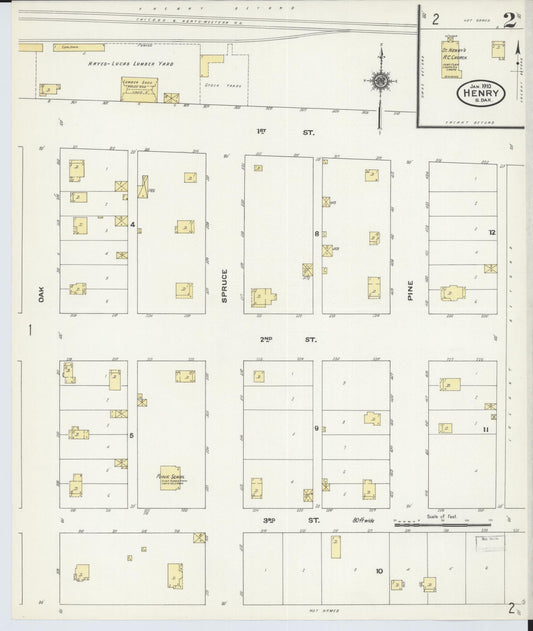 Sanborn Fire Insurance Map from Henry, Codington County, South Dakota (1910), Sheet #0002 - Historic Sanborn Fire Insurance Map Print, vintage old map wall art, antique decor, genealogy gift, South Dakota South Dakota map