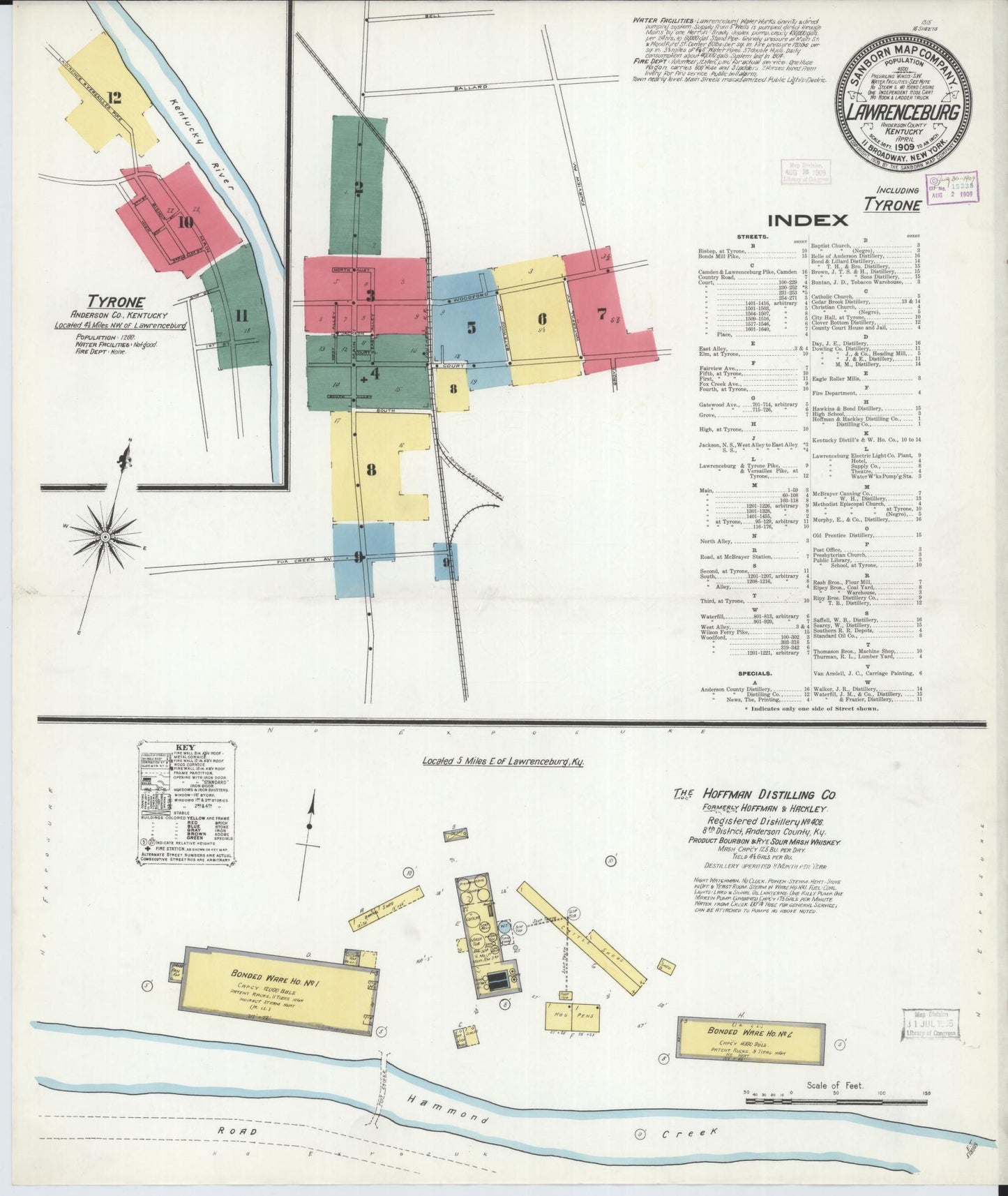 Sanborn Fire Insurance Map from Lawrenceburg, Anderson County, Kentucky (1909), Sheet #0001 - Complete Map Set gallery image, historic Sanborn map, vintage wall art, Kentucky Kentucky