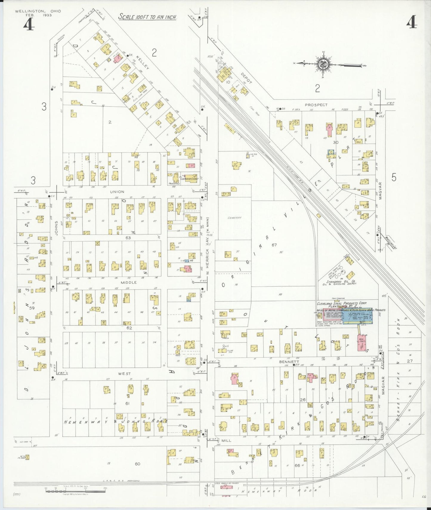Sanborn Fire Insurance Map from Wellington, Lorain County, Ohio (1933), Sheet #0004 - Complete Map Set gallery image, historic Sanborn map, vintage wall art, Ohio Ohio