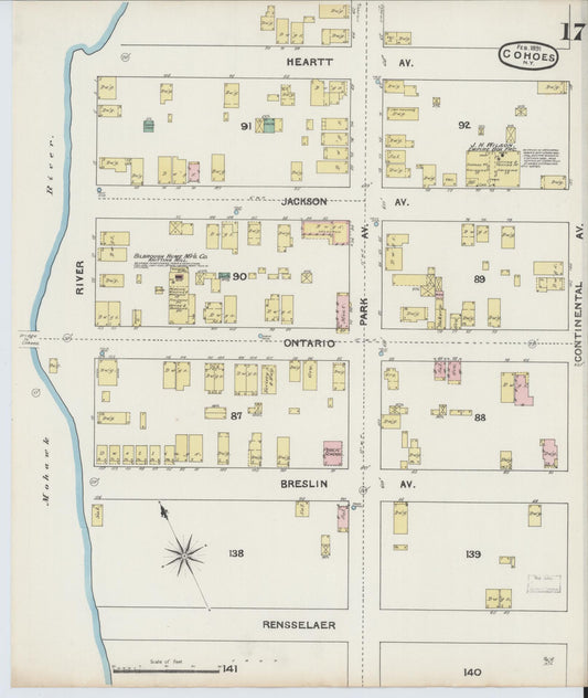Sanborn Fire Insurance Map from Cohoes, Albany County, New York (1891), Sheet #0017 - Historic Sanborn Fire Insurance Map Print, vintage old map wall art, antique decor, genealogy gift, New York New York map