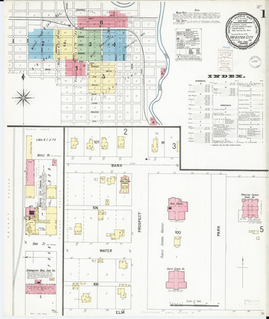 Sanborn Fire Insurance Map from Webster City, Hamilton County, Iowa (1900), Sheet #0001 - Historic Sanborn Fire Insurance Map Print, vintage old map wall art
