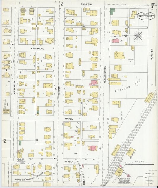 Sanborn Fire Insurance Map from Hartford City, Blackford County, Indiana (1901), Sheet #0007 - Historic Sanborn Fire Insurance Map Print, vintage old map wall art, antique decor, genealogy gift, Indiana Indiana map