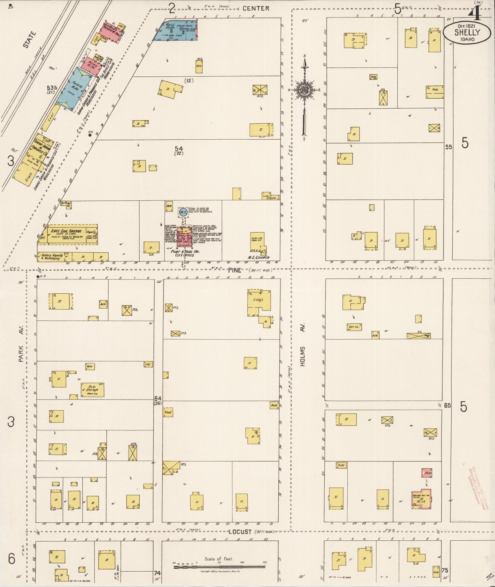 Sanborn Fire Insurance Map from Shelley, Bingham County, Idaho (1921), Sheet #0004 - Complete Map Set gallery image, historic Sanborn map, vintage wall art, Idaho Idaho