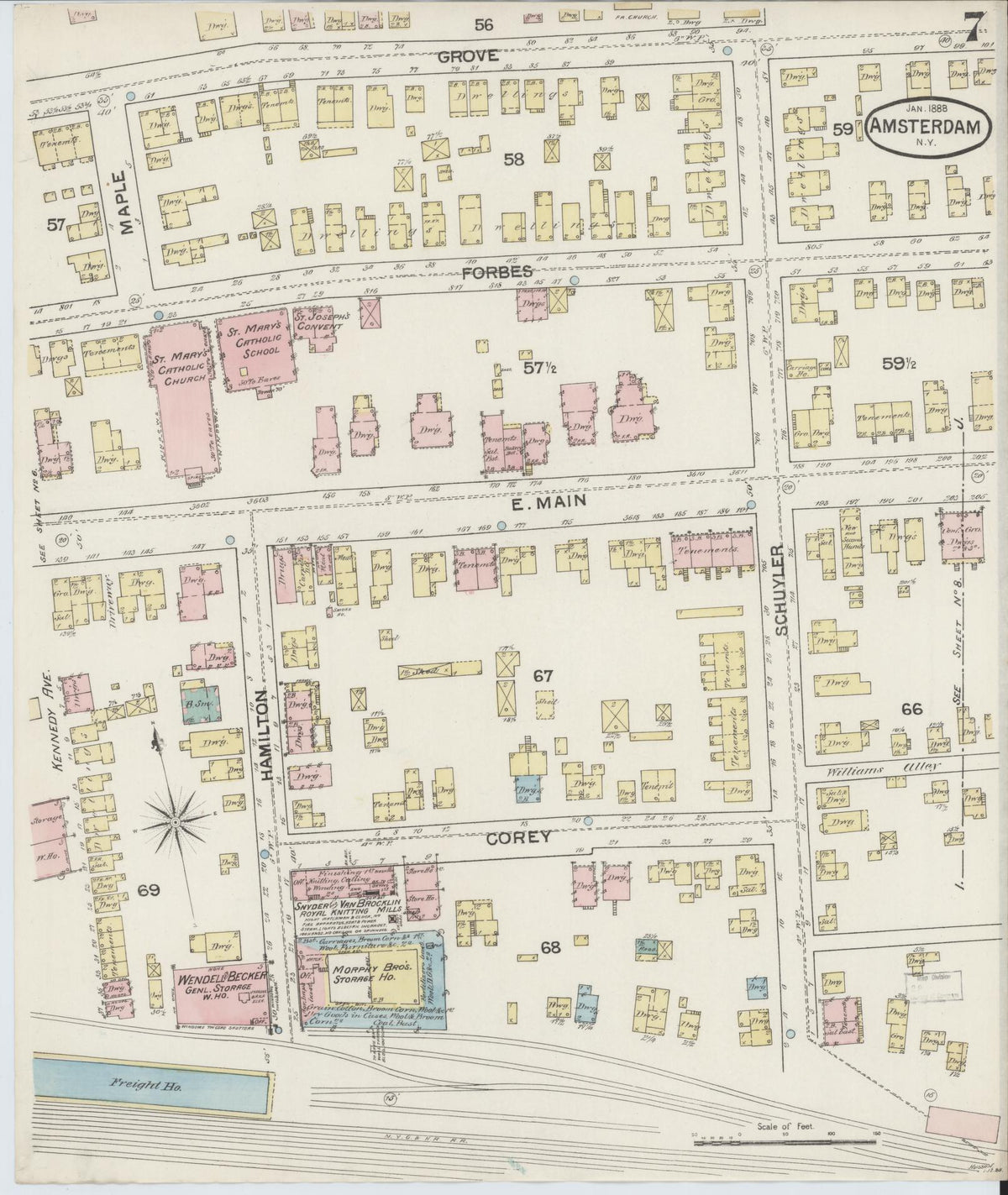 Sanborn Fire Insurance Map from Amsterdam, Montgomery County, New York (1888), Sheet #0007 - Complete Map Set gallery image, historic Sanborn map, vintage wall art, New York New York