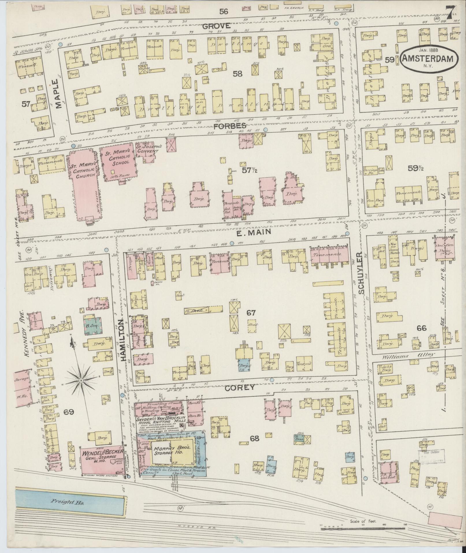 Sanborn Fire Insurance Map from Amsterdam, Montgomery County, New York (1888), Sheet #0007 - Complete Map Set gallery image, historic Sanborn map, vintage wall art, New York New York