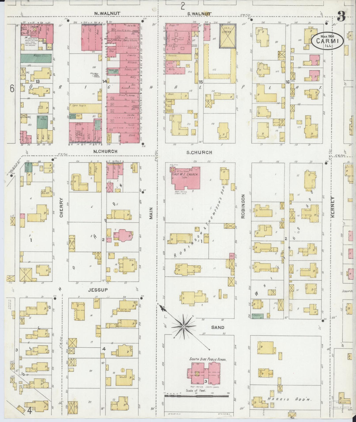 Sanborn Fire Insurance Map from Carmi, White County, Illinois (1906), Sheet #0003 - Historic Sanborn Fire Insurance Map Print, vintage old map wall art, antique decor, genealogy gift, Illinois Illinois map