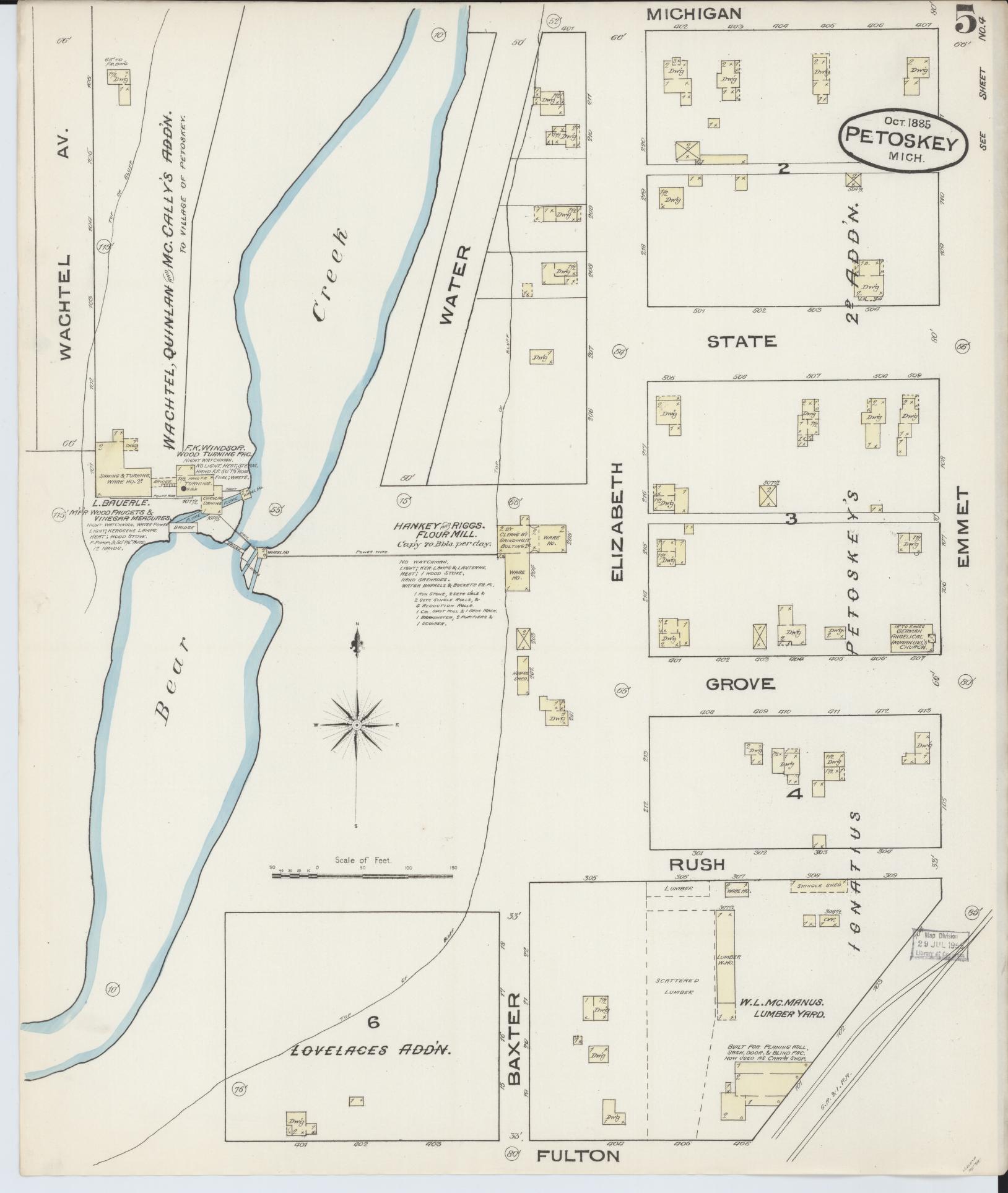 Sanborn Fire Insurance Map from Petoskey, Emmet County, Michigan (1885), Sheet #0005 - Complete Map Set gallery image, historic Sanborn map, vintage wall art, Michigan Michigan