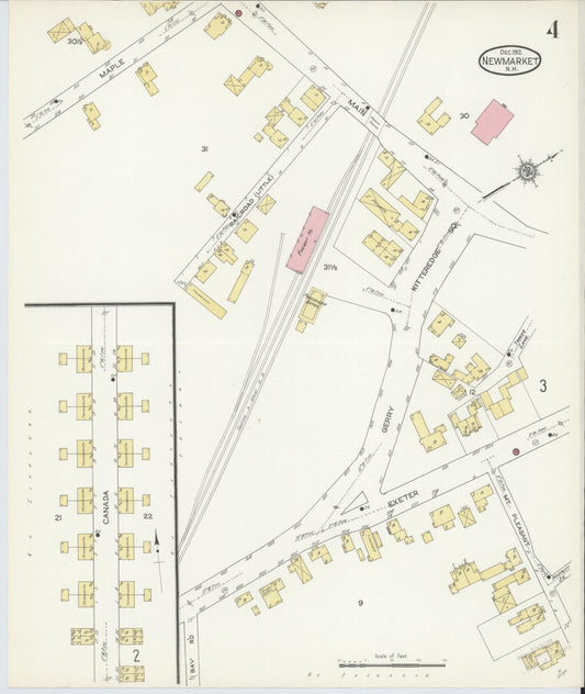 Sanborn Fire Insurance Map from New Market, Rockingham County, New Hampshire (1912), Sheet #0004 - Historic Sanborn Fire Insurance Map Print, vintage old map wall art, antique decor, genealogy gift, New Hampshire New Hampshire map