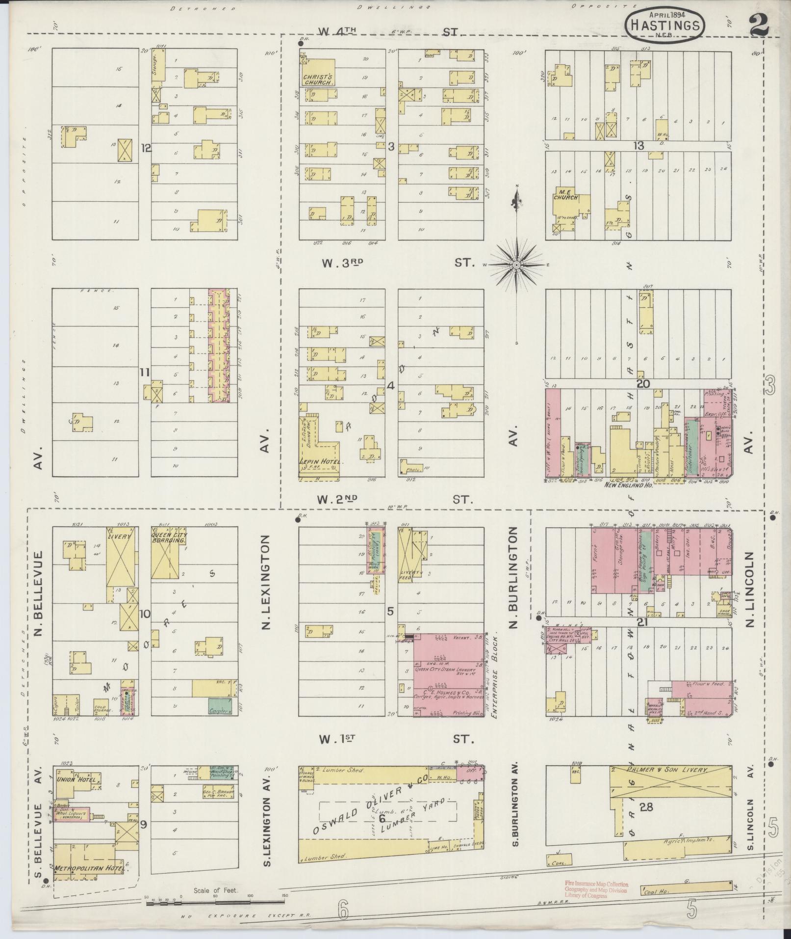 Sanborn Fire Insurance Map from Hastings, Adams County, Nebraska (1894), Sheet #0002 - Complete Map Set gallery image, historic Sanborn map, vintage wall art, Nebraska Nebraska