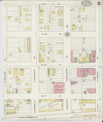 Sanborn Fire Insurance Map from Hastings, Adams County, Nebraska (1894), Sheet #0002 - Complete Map Set gallery image, historic Sanborn map, vintage wall art, Nebraska Nebraska