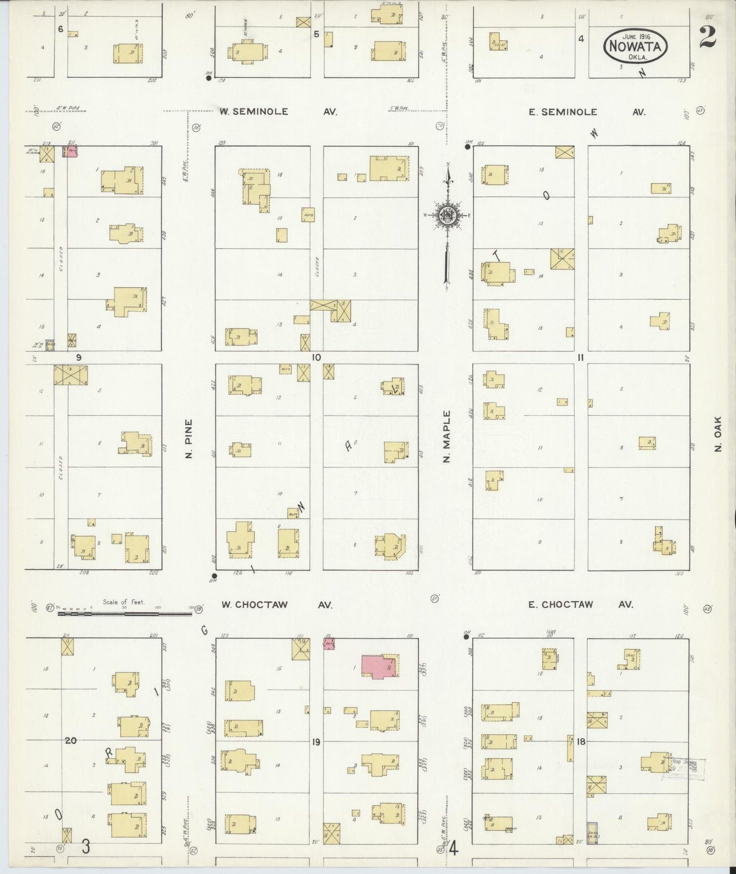 Sanborn Fire Insurance Map from Nowata, Nowata County, Oklahoma (1916), Sheet #0002 - Historic Sanborn Fire Insurance Map Print, vintage old map wall art, antique decor, genealogy gift, Oklahoma Oklahoma map