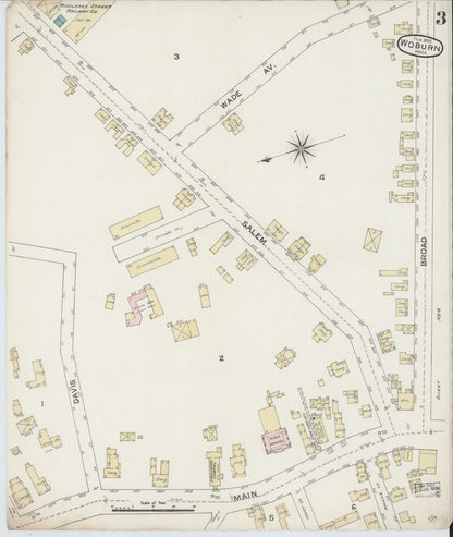 Sanborn Fire Insurance Map from Woburn, Middlesex County, Massachusetts (1888), Sheet #0003 - Historic Sanborn Fire Insurance Map Print, vintage old map wall art, antique decor, genealogy gift, Massachusetts Massachusetts map