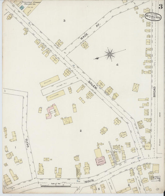 Sanborn Fire Insurance Map from Woburn, Middlesex County, Massachusetts (1888), Sheet #0003 - Historic Sanborn Fire Insurance Map Print, vintage old map wall art, antique decor, genealogy gift, Massachusetts Massachusetts map