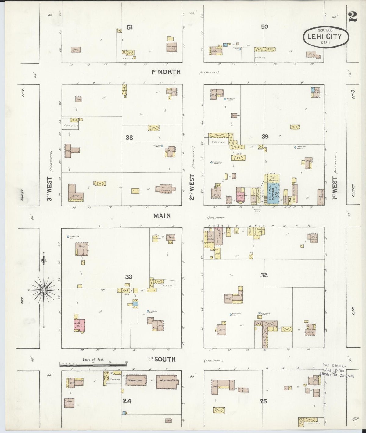Sanborn Fire Insurance Map from Lehi, Utah County, Utah (1890), Sheet #0002 - Complete Map Set gallery image, historic Sanborn map, vintage wall art, Lehi Utah
