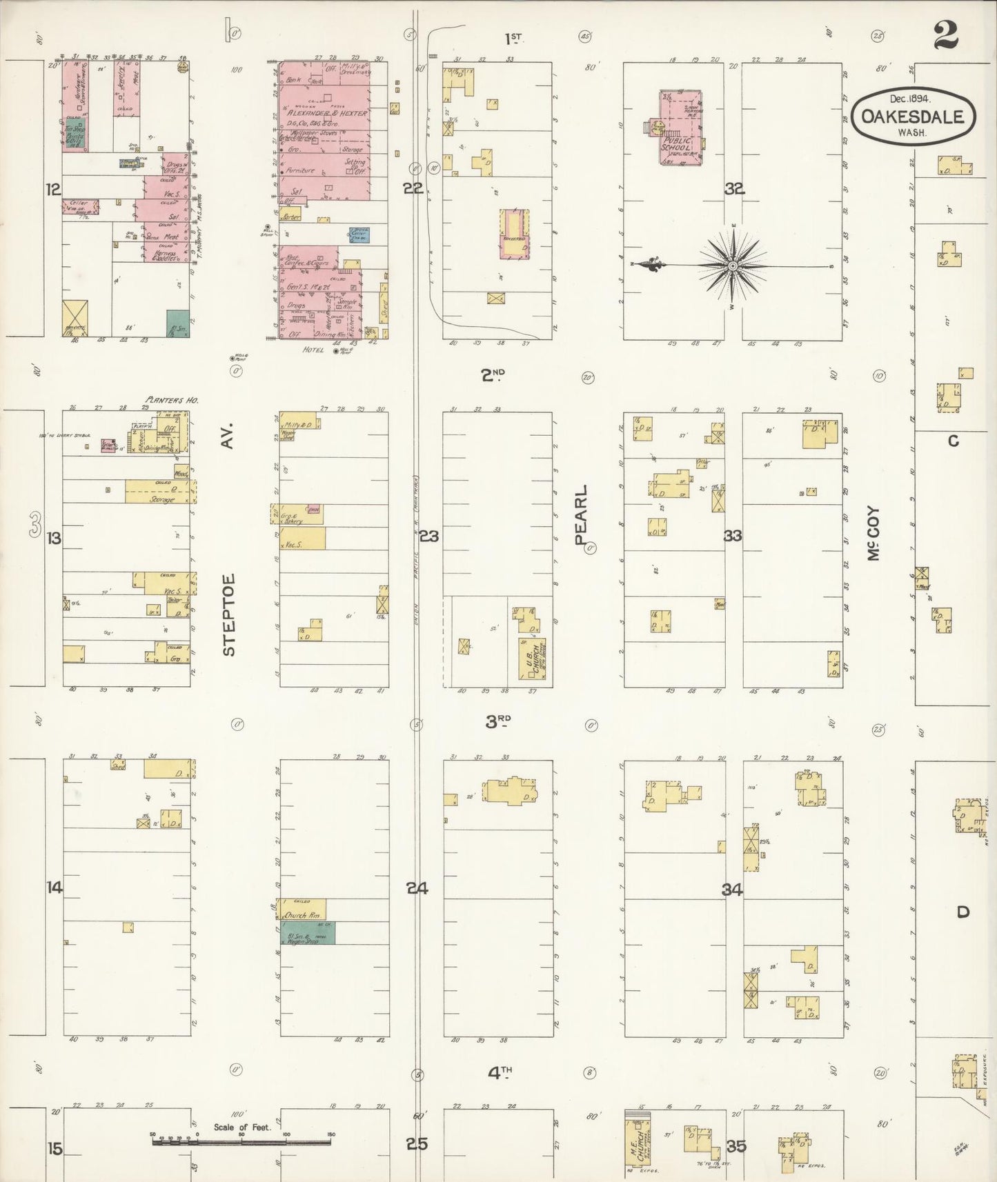 Sanborn Fire Insurance Map from Oakesdale, Whitman County, Washington (1894), Sheet #0002 - Complete Map Set gallery image, historic Sanborn map, vintage wall art, Washington Washington