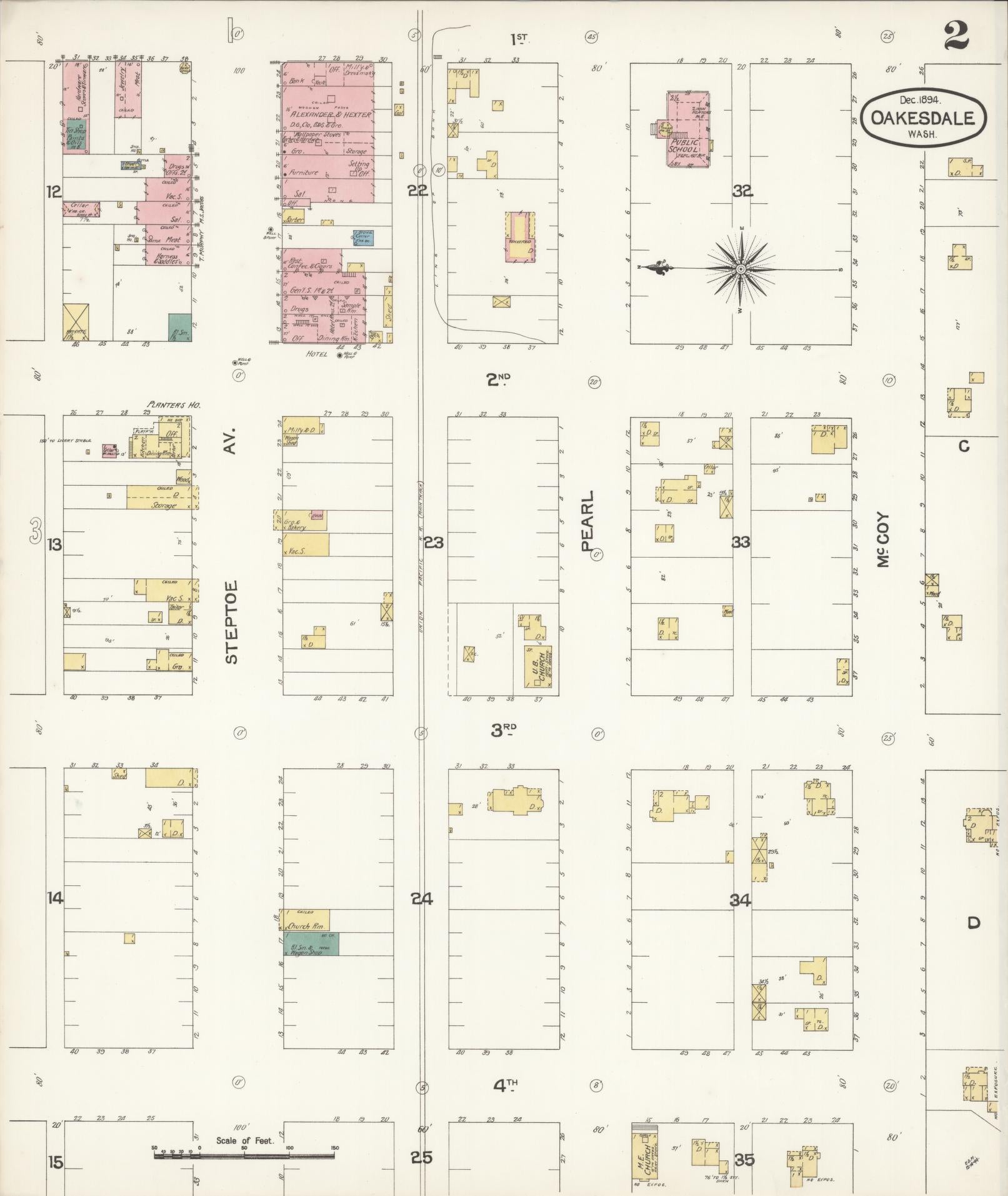 Sanborn Fire Insurance Map from Oakesdale, Whitman County, Washington (1894), Sheet #0002 - Complete Map Set gallery image, historic Sanborn map, vintage wall art, Washington Washington