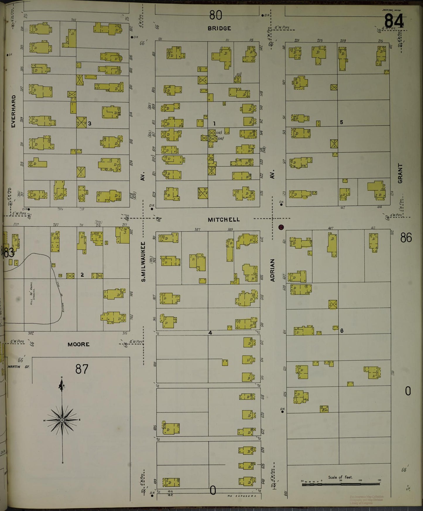 Sanborn Fire Insurance Map from Jackson, Jackson County, Michigan (1907), Sheet #0084 - Complete Map Set gallery image, historic Sanborn map, vintage wall art, Michigan Michigan
