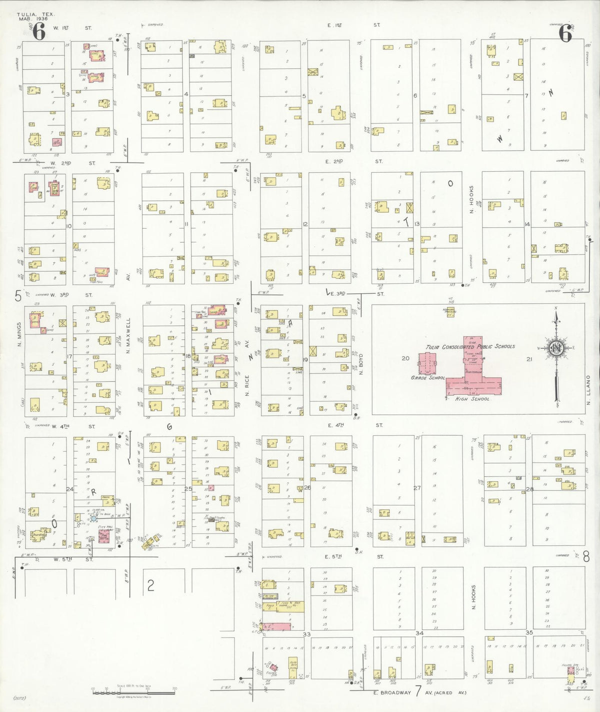 Sanborn Fire Insurance Map from Tulia, Swisher County, Texas (1936), Sheet #0006 - Complete Map Set gallery image, historic Sanborn map, vintage wall art, Texas Texas