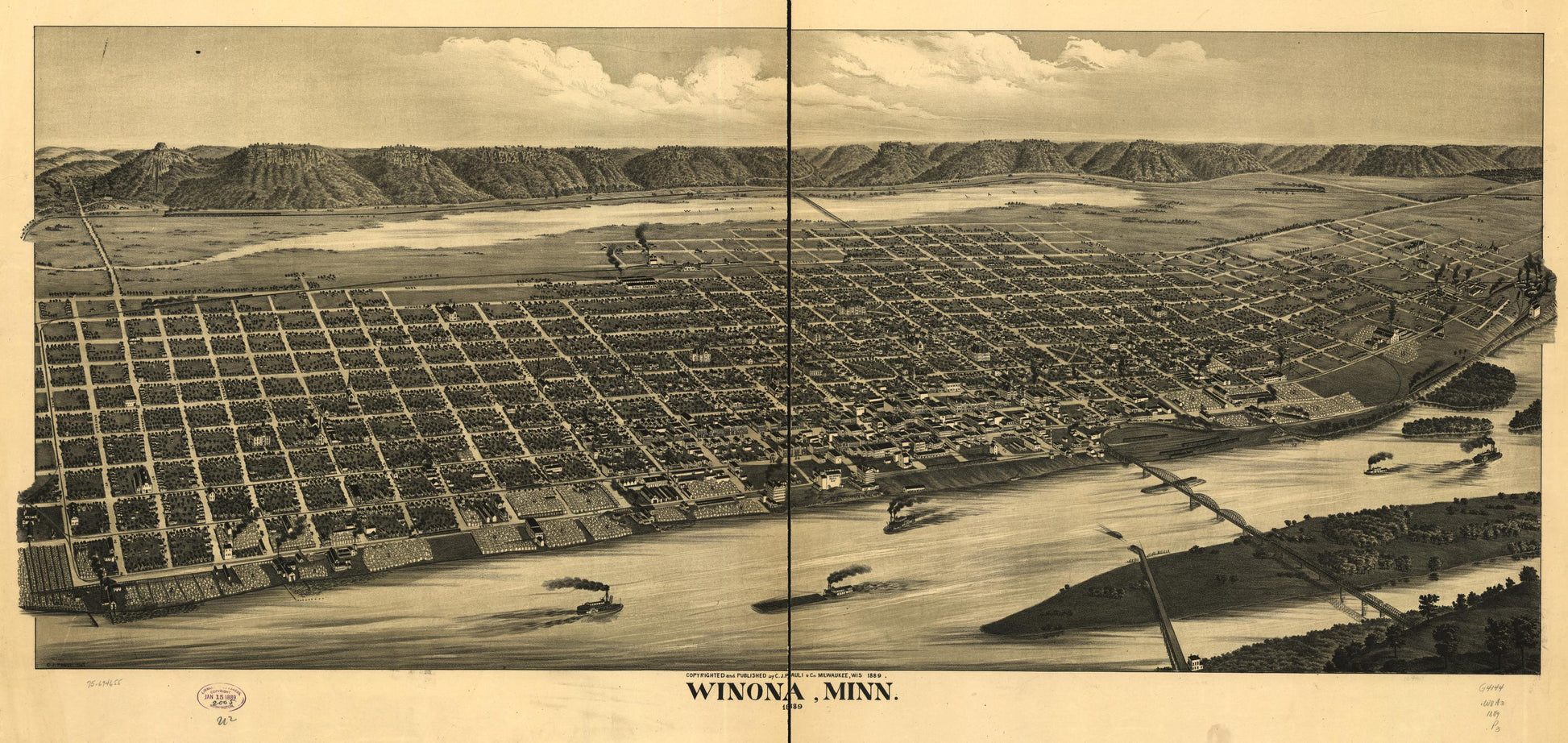 Winona, Minn. 1889. (1889) – Historic Bird’s-Eye View Panorama Print