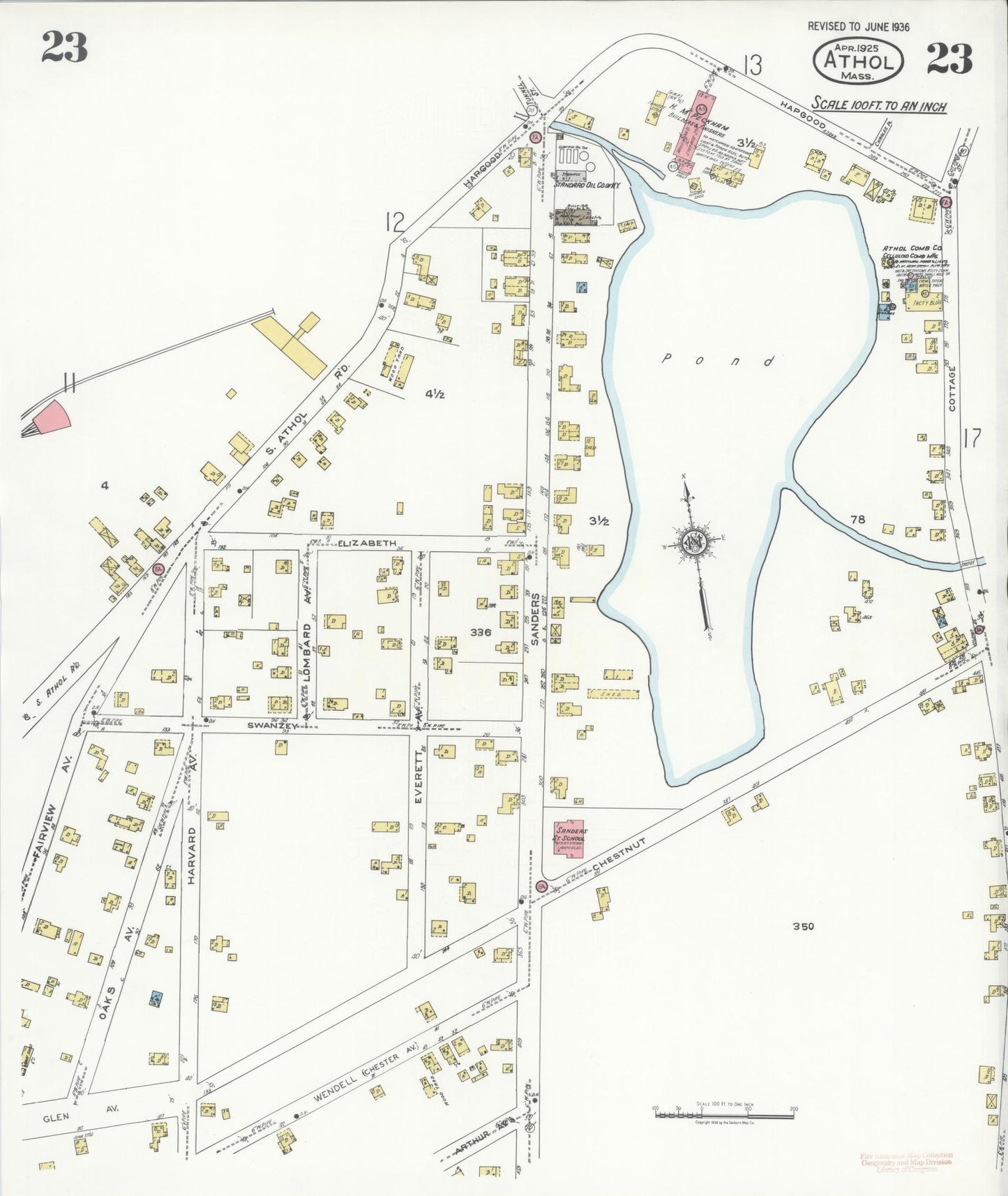 Sanborn Fire Insurance Map from Athol, Worcester County, Massachusetts (1936), Sheet #0023 - Complete Map Set gallery image, historic Sanborn map, vintage wall art, Massachusetts Massachusetts